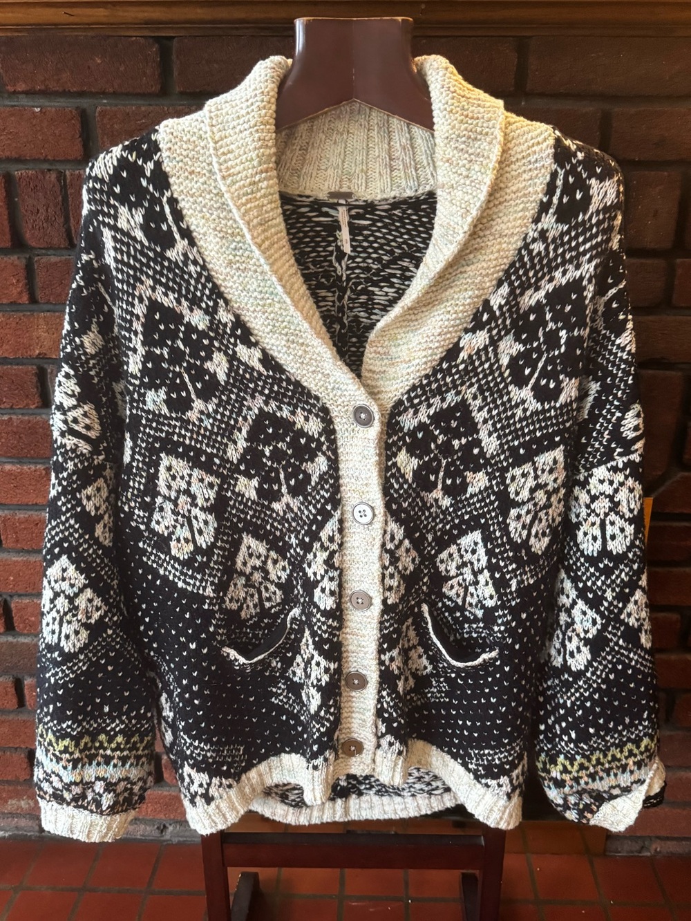 Free people Shawl Collar Cardigan - Black & Cream used once oversized size S